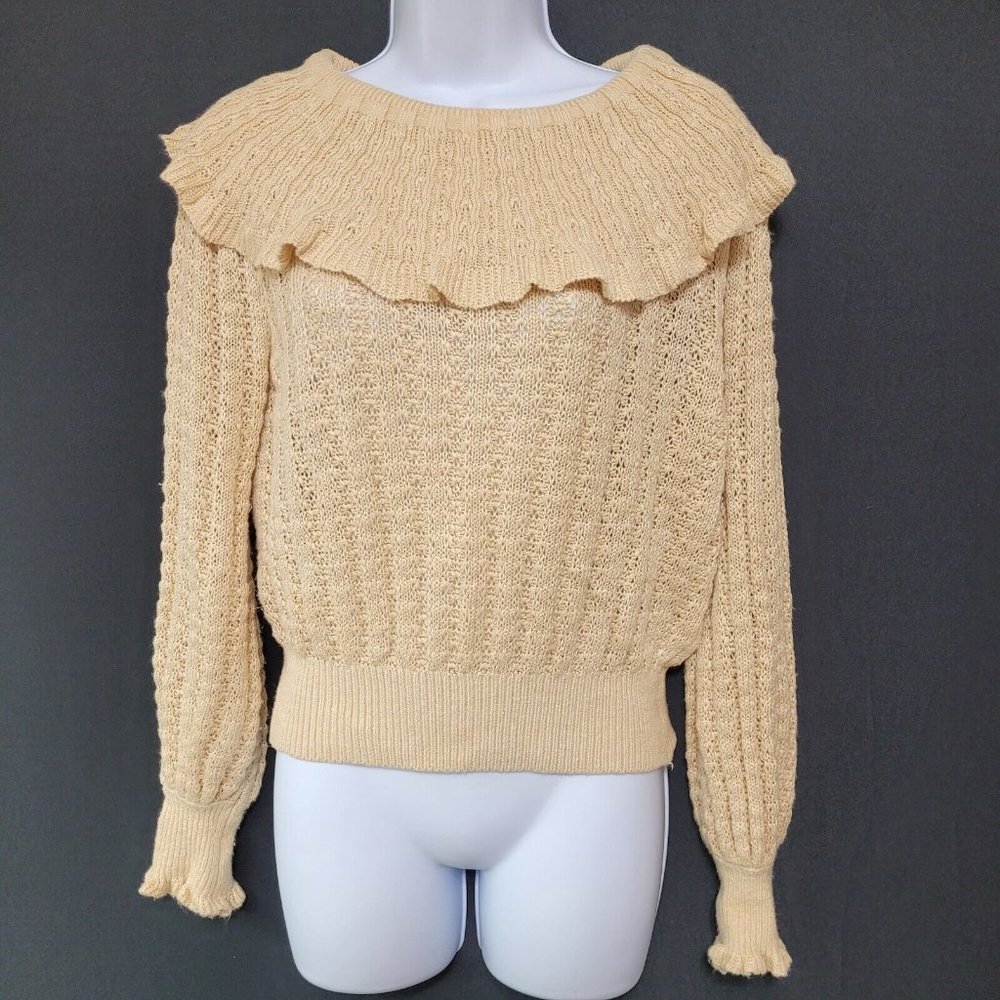 Free People Crazy In Love Off Shoulder Ruffle Sweater Women's Size S Meyer Lemo